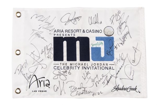 Michael Jordan Celebrity Golf Tournament Flag Signed By (21) Including Gretzky, Phelps, Rice, Griffey Jr, Allen & Chelios